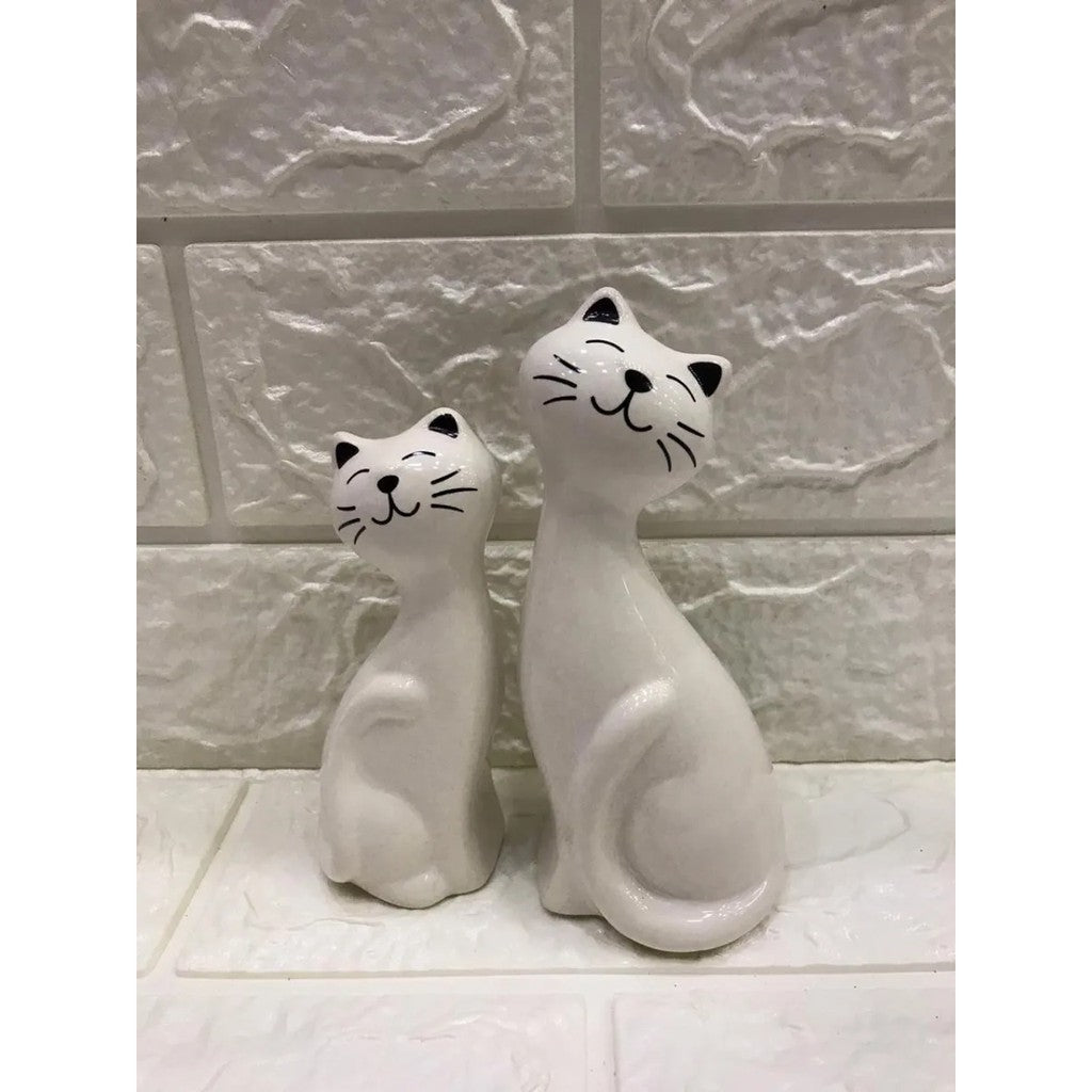 Escultura 2 Gatos Branco E Preto Luxo