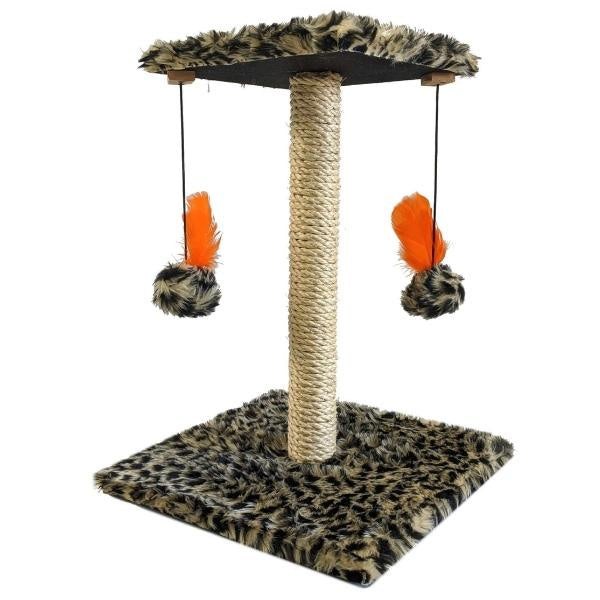 Kratzbaum mit Doppel-Spielzeug für Katzen.