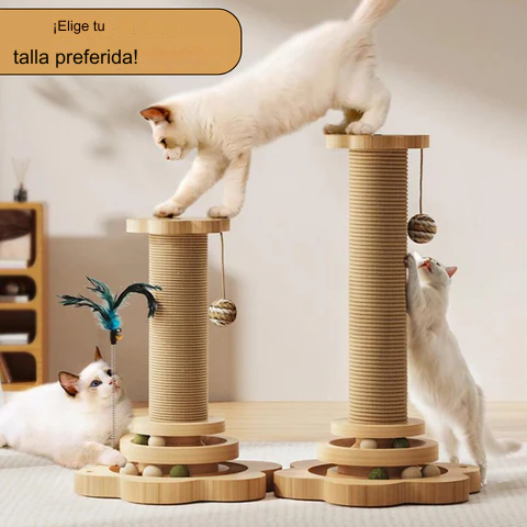 Wooden scraper with toys for cats